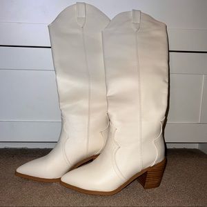 Princess Polly Cream Heeled Boots